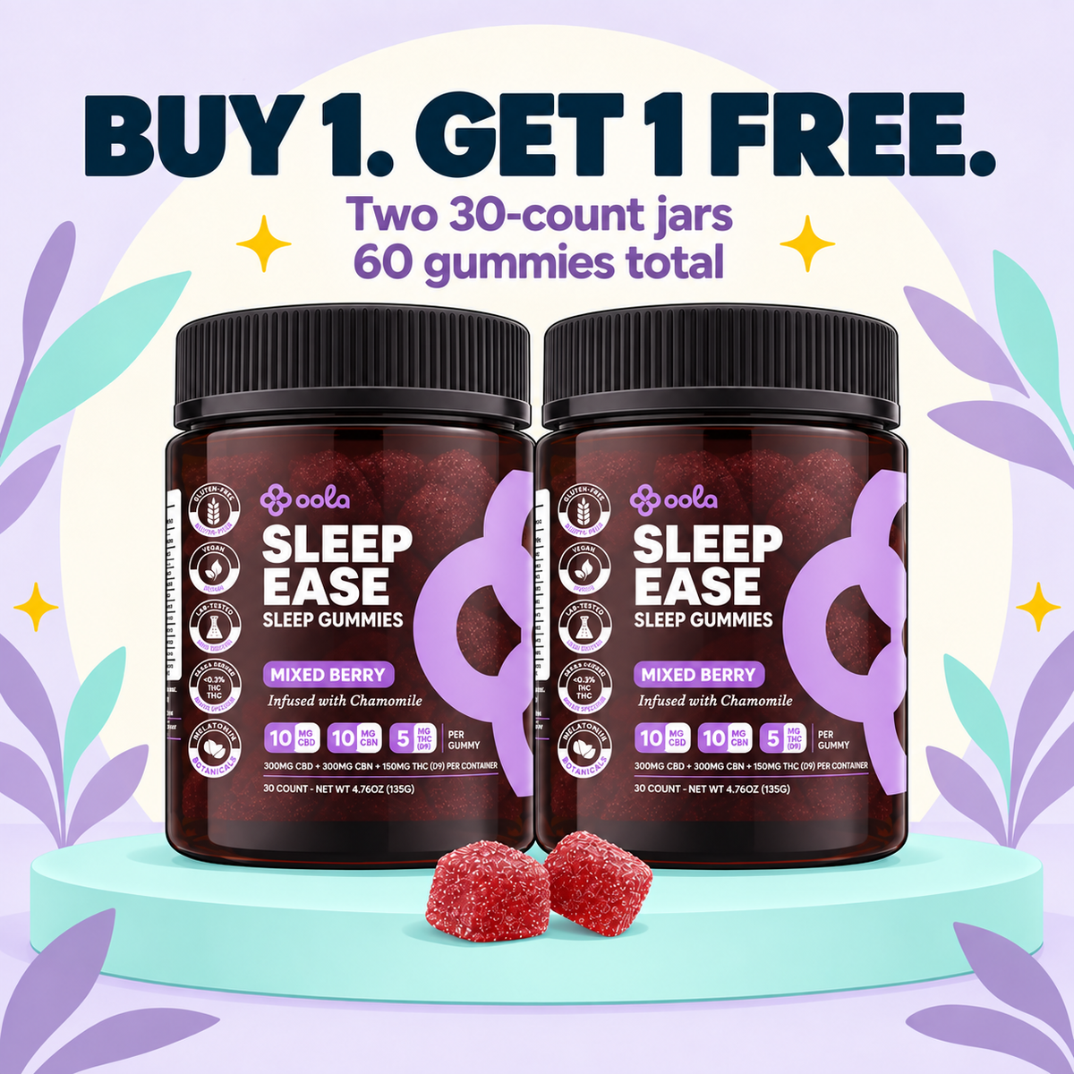 Buy one get one free: two Oola jars, 60 gummies total