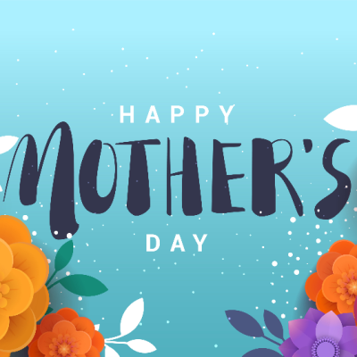 A modern illustration of a happy mother's day, with paper flowers and letteron. The illustration can be used in the newsletter, brochures, postcards, tickets, advertisements, banners.