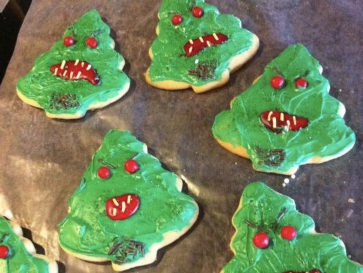 Angry Christmas tree sugar cookies with icing