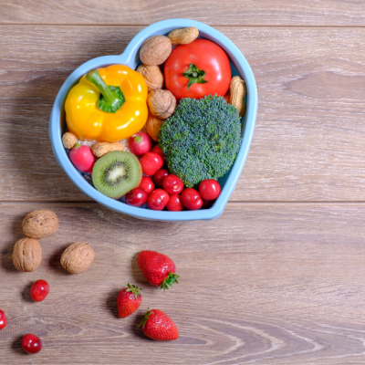 Assorted vegetables in heart shaped container