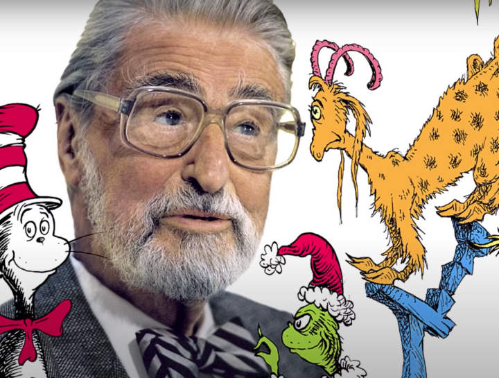 Author Dr. Seuss with superimposed Seuss characters around him