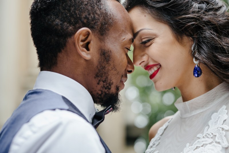 Beautiful wedding couple celebrating their wedding day