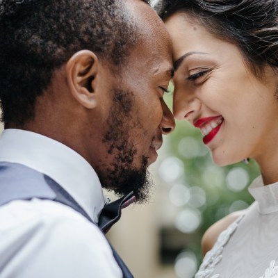 Beautiful wedding couple celebrating their wedding day
