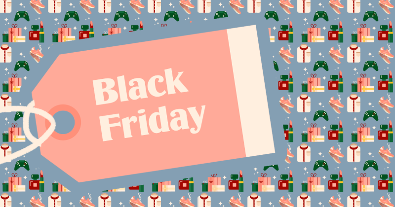 Black Friday deals gift tag on gift wrap