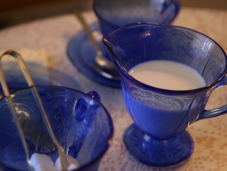 blue depression glass
