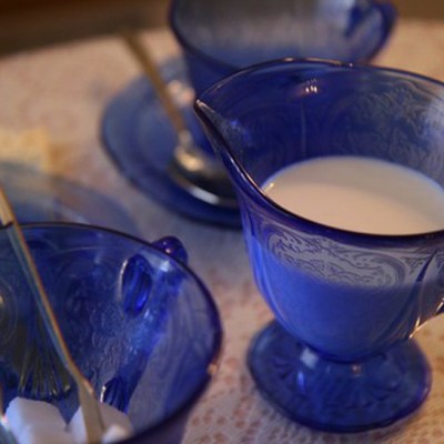 blue depression glass