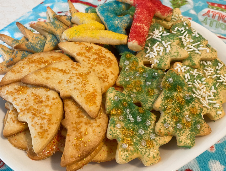 Christmas cookies with sprinkles tree moon candy cane