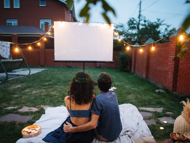 couple watching outdoor movie
