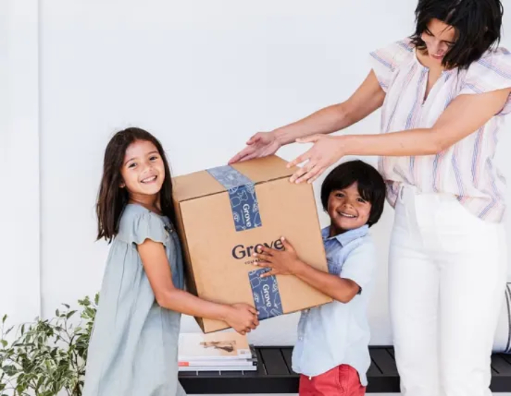 family with a Grove Collaborative box