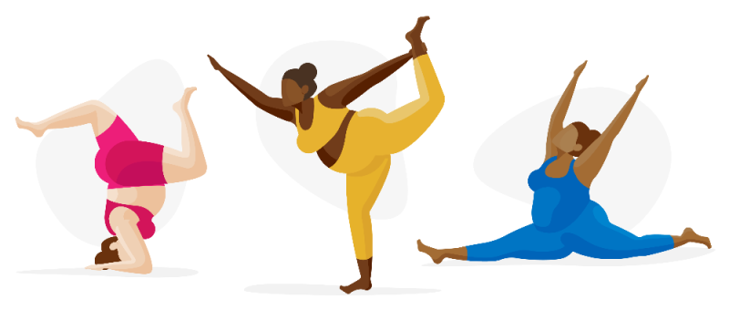 Female Yoga Icon Character Set - Self Care Multi-Cultural, Body Type Inclusion, Diversity Concept