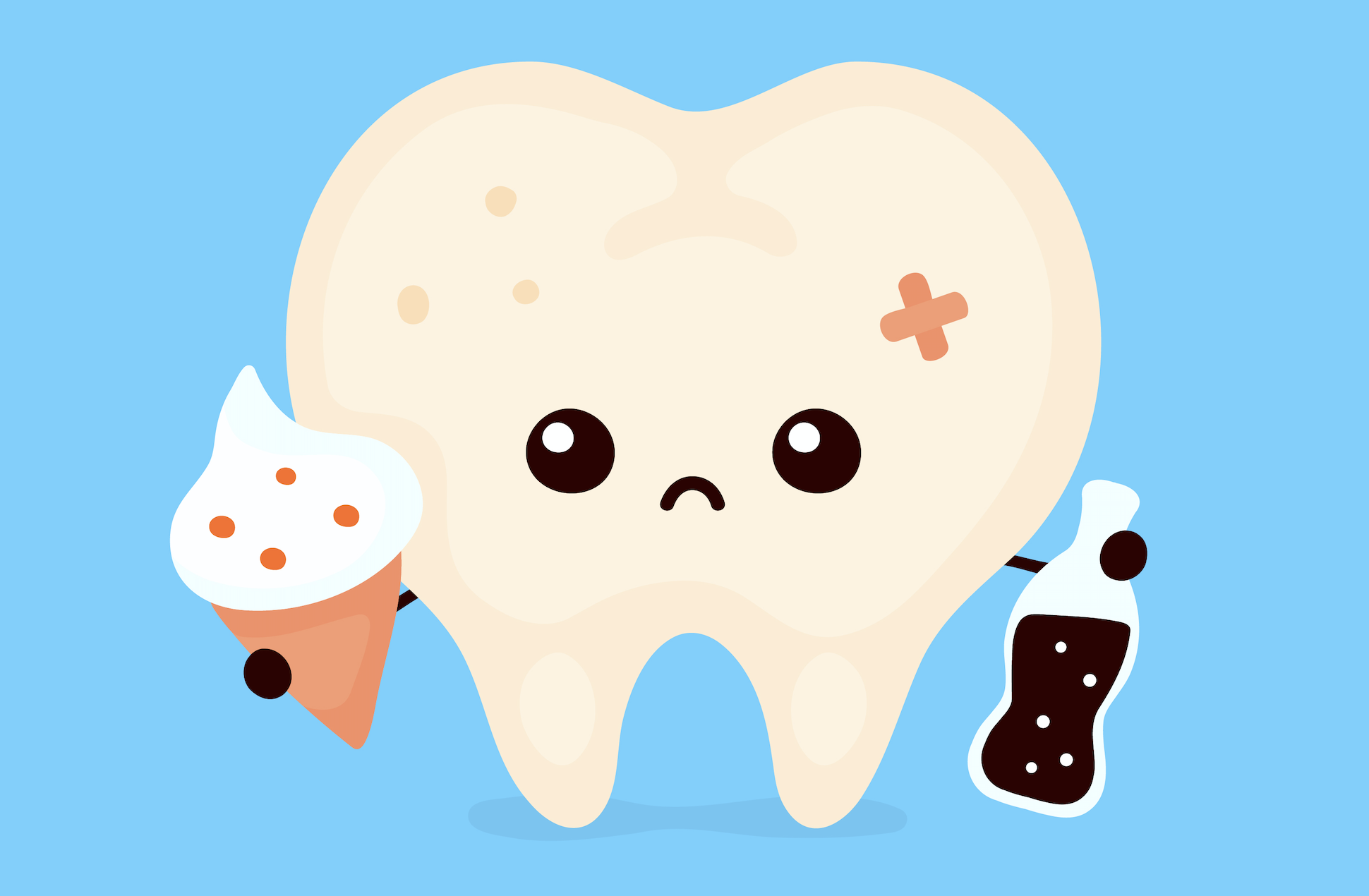 illustration of a tooth holding ice cream and soda