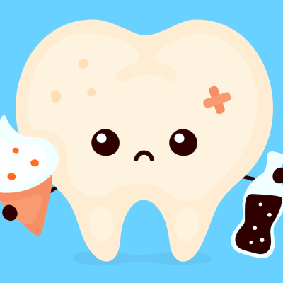 illustration of a tooth holding ice cream and soda
