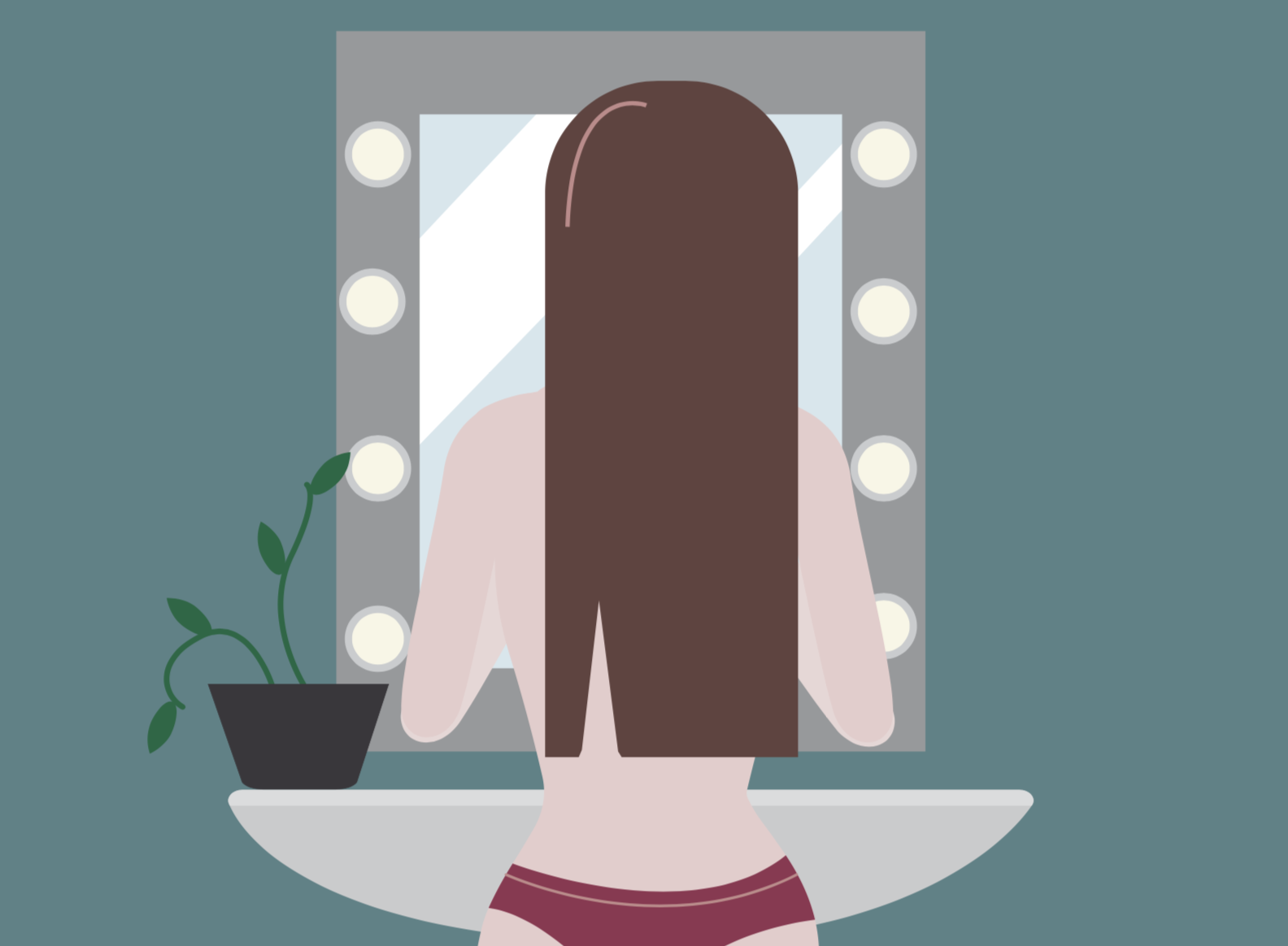 Illustration of woman looking in mirror