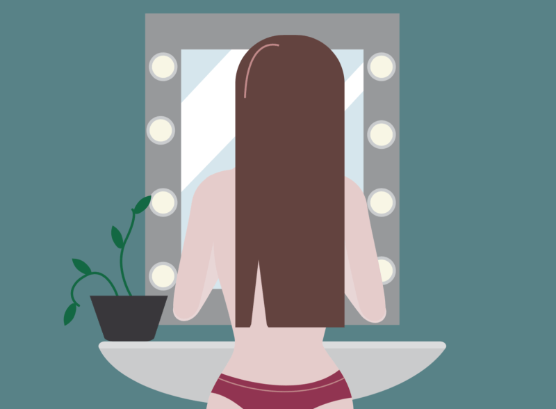 Illustration of woman looking in mirror