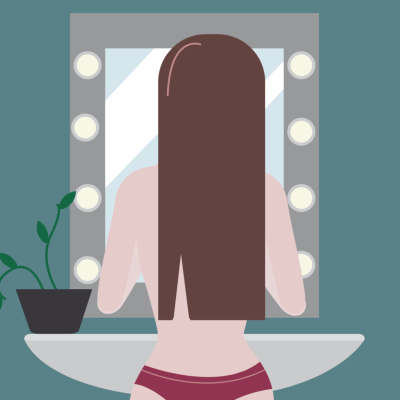 Illustration of woman looking in mirror