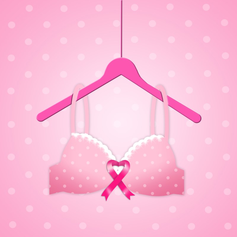 illustration pink bra on hanger representing breast cancer awareness