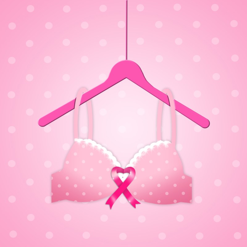 illustration pink bra on hanger representing breast cancer awareness