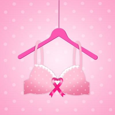 illustration pink bra on hanger representing breast cancer awareness