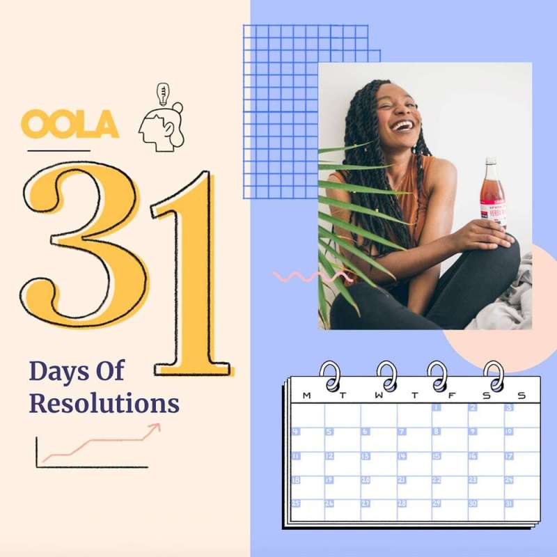 New year's resolution concept with cute girl in casual outfit and calendar graphic
