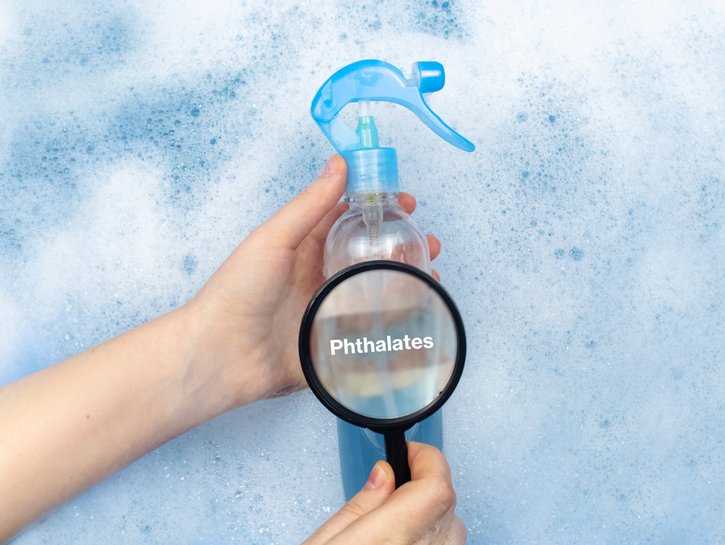 Phthalates magnified on a cleaning spray bottle