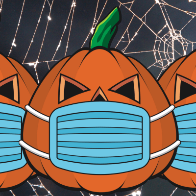 pumpkins wearing face masks