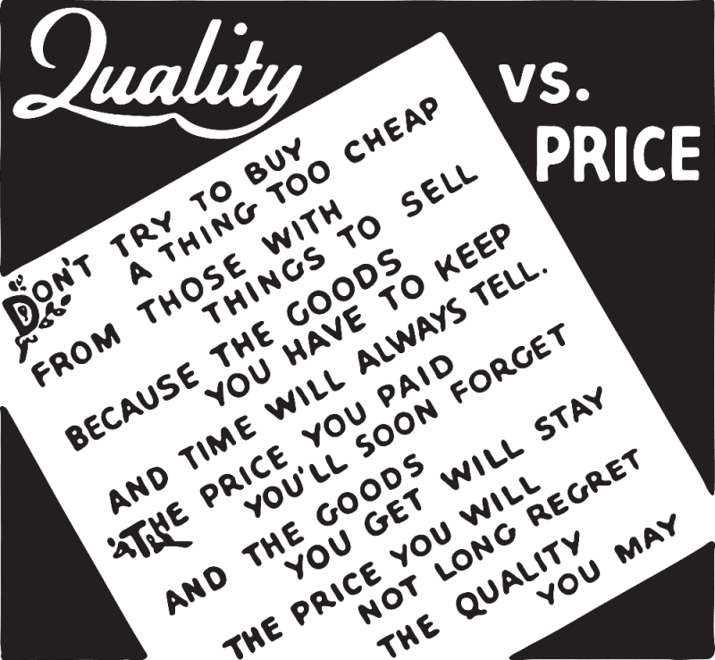 Quality Vs Price - Retro Ad Art Banner for Business