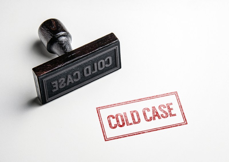 Rubber stamping that says 'Cold Case'