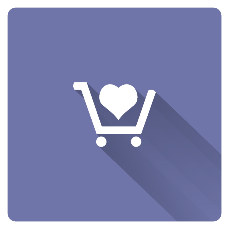 shopping cart with heart in it on purple background