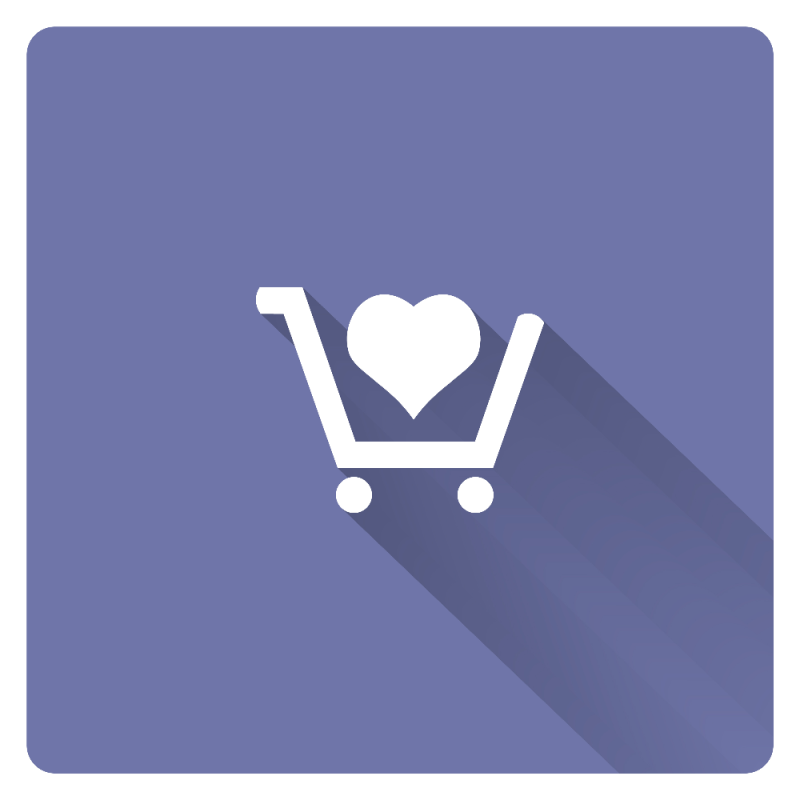 shopping cart with heart in it on purple background