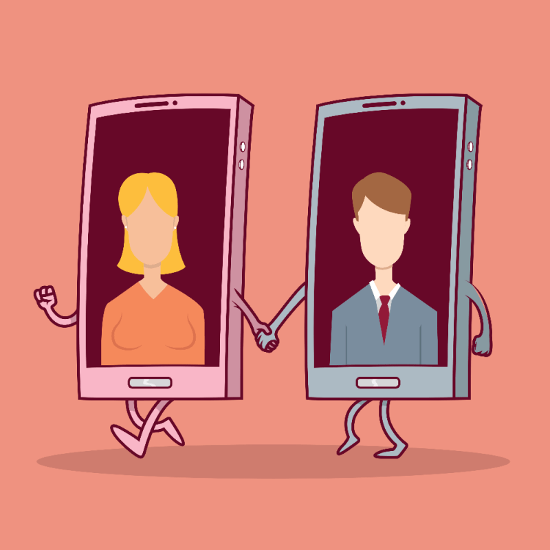 Smartphone couple holding hands vector illustration. Smartphone couple holding hands vector illustration.