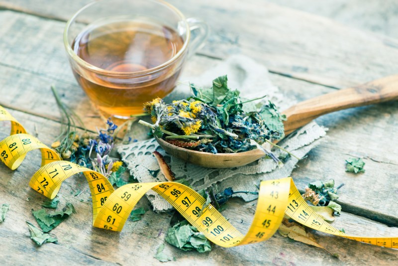 tea with measuring tape and herbs