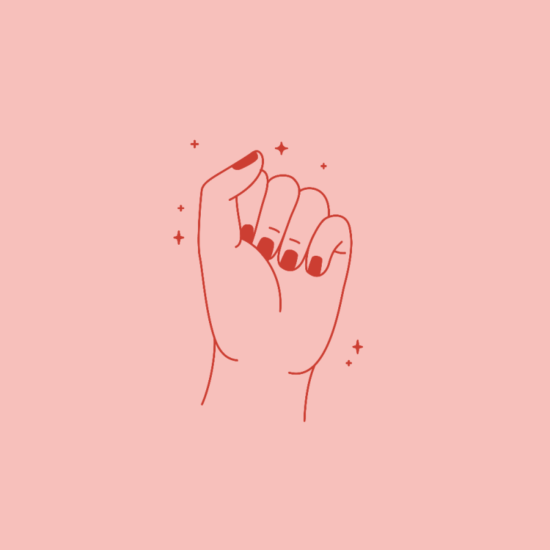 Vector illustration in simple flat linear style - girl power concept - female hand in fist gesture