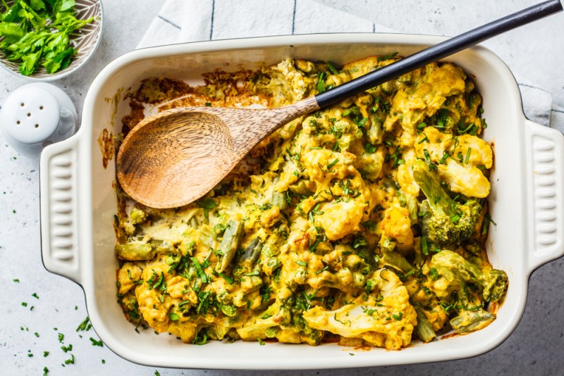 Vegan vegetable casserole with nutritional yeast