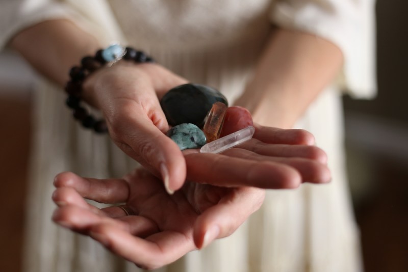 Woman's hands holding crystals
