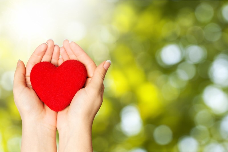 woman's hands holding red heart
