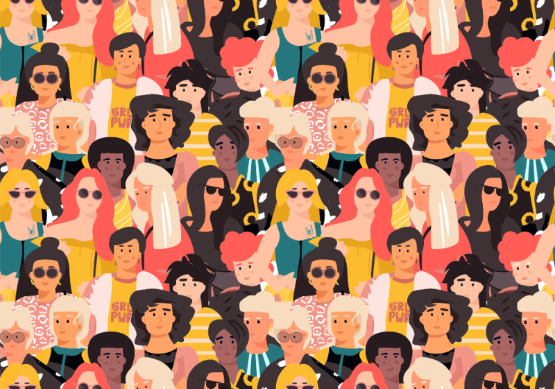 Women pattern. Cute international girl faces, seamless sketch background with ethnic women portraits. Vector illustrations feminist movement poster seamless wallpaper