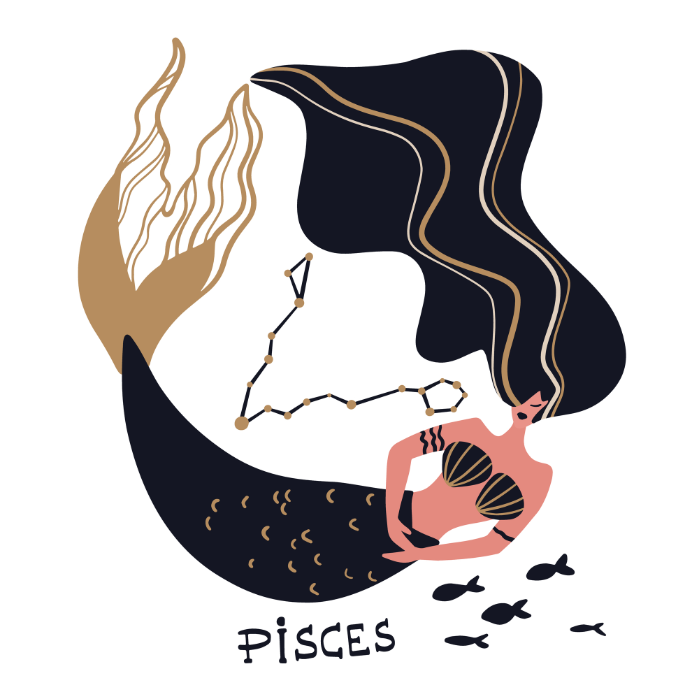 Zodiac signs Pisces. Vector illustration of the zodiac symbol. Vector illustration in flat style