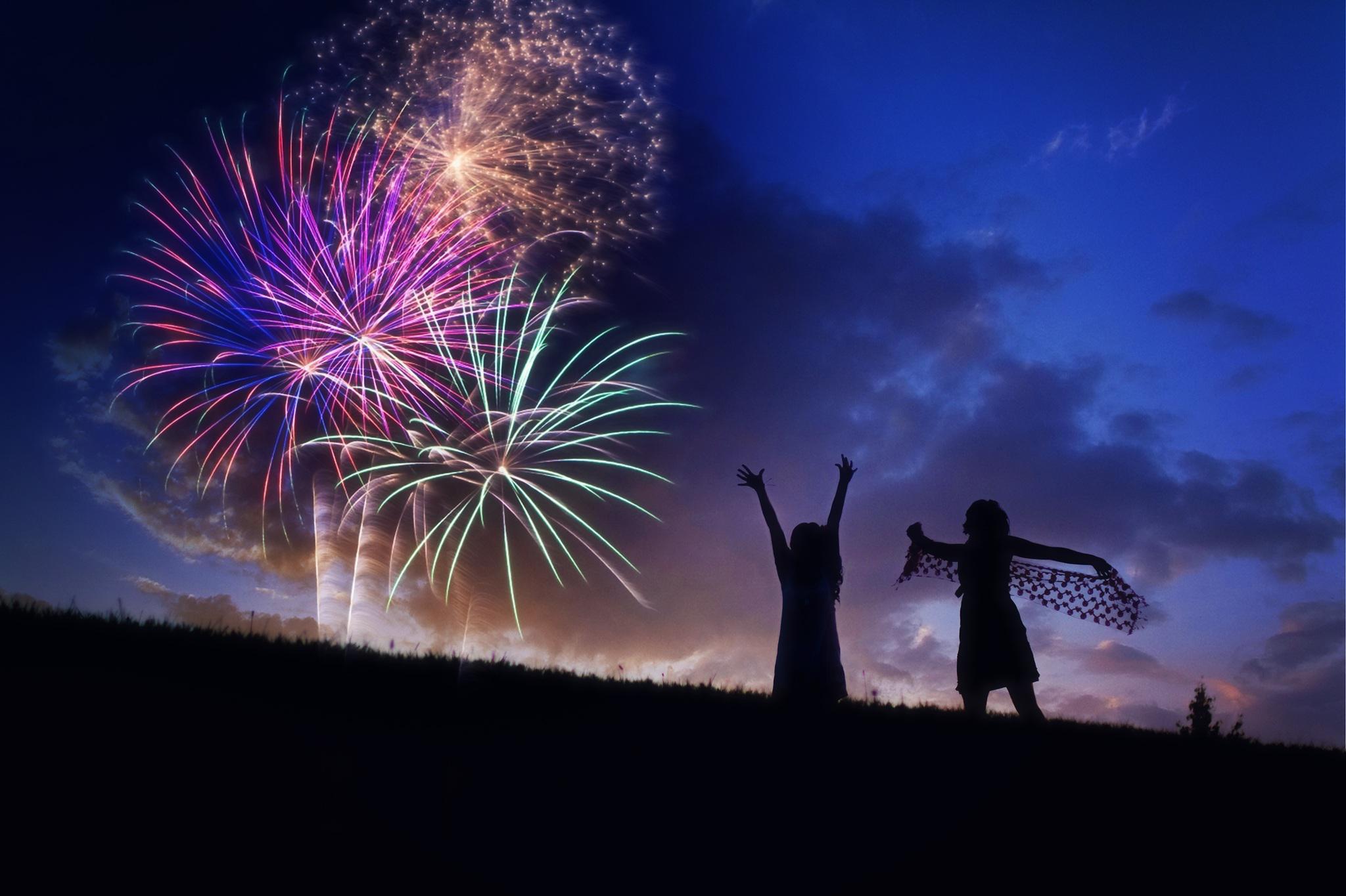 fireworks, silhouette, fourth of july