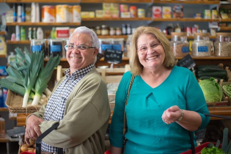 Elderly people at a grocery store